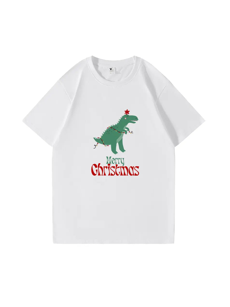 Christmas Dinosaur Printed Cotton T-Shirt Fun and Festive Tee for Holiday Cheer and Dino Lovers