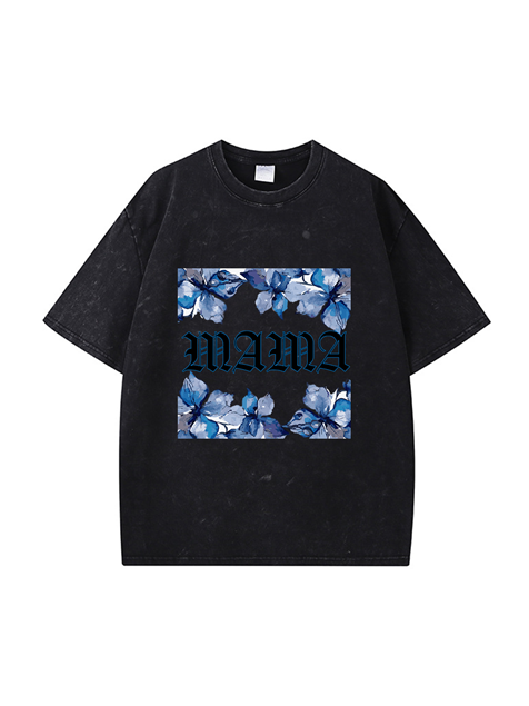 270g Blue Mama Printed Wash Old Cotton T-shirt