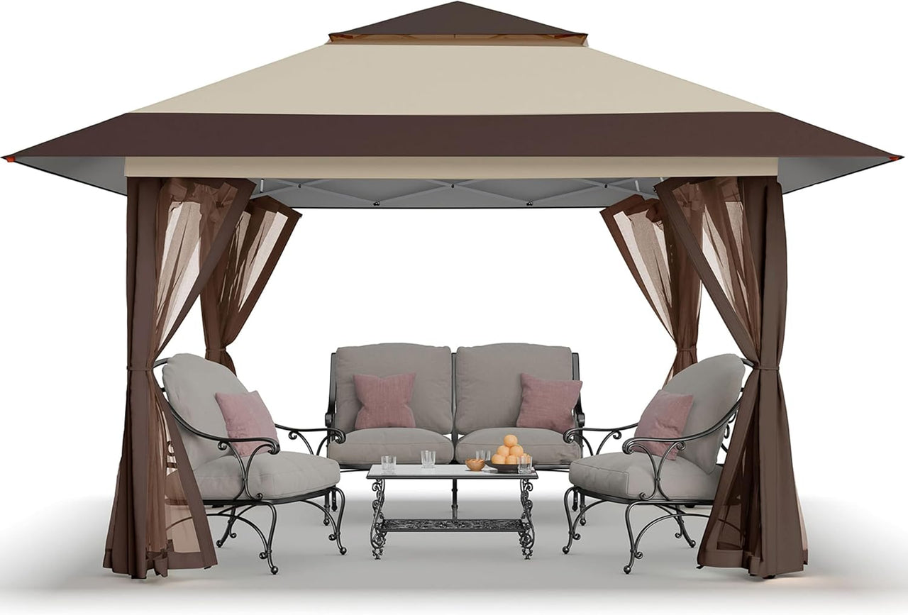 13x13 Pop Up Gazebo Canopy Tent with Wheeled Storage Bag Grey