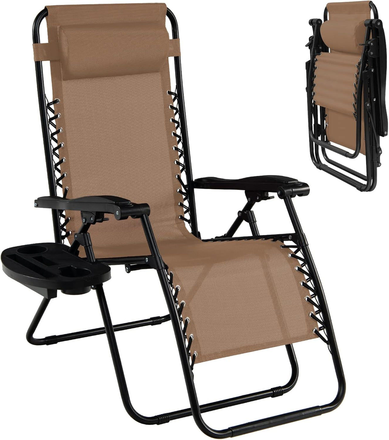 Zero Gravity Chairs Set of 2, 160° Recliners w/ Cup Holder