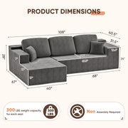 108" Modular Sectional Sofa Boneless Couch with L-Shape Chaise