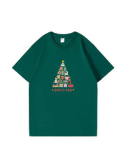 Christmas Tree Printed Cotton T-Shirt  Festive and Comfortable Tee for Holiday Cheer and Casual Celebrations
