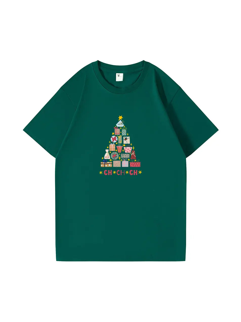 Christmas Tree Printed Cotton T-Shirt  Festive and Comfortable Tee for Holiday Cheer and Casual Celebrations