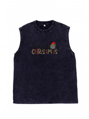 Men's Merry Christmas Printed Cotton Tank Top Sleeveless Holiday Shirt
