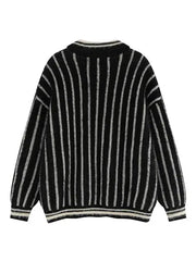 Striped Drop Shoulder Polo Neck Front Sweater