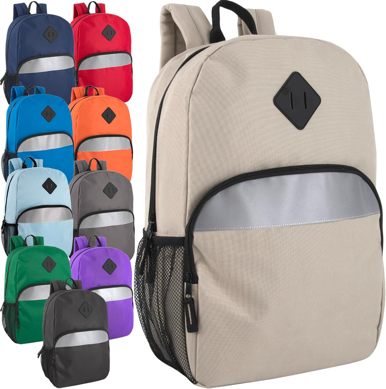 24 Pack Kids Reflective Backpacks with Pockets in 10 Colors