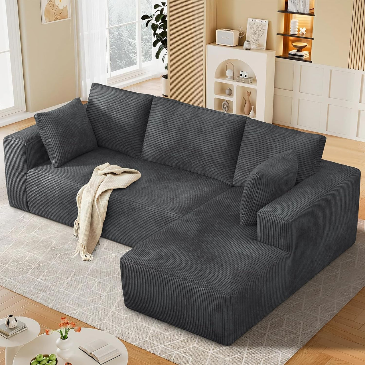 108 Inch Modular Sectional Sofa with Chaise Corduroy Upholstery