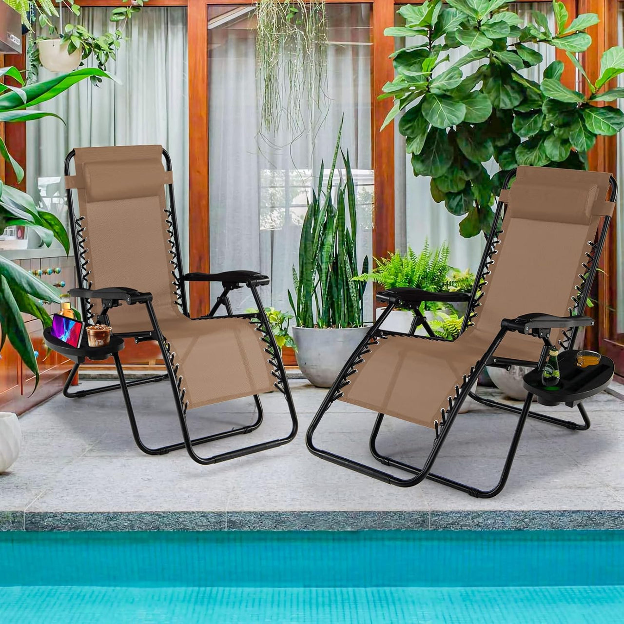 Zero Gravity Chairs Set of 2, 160° Recliners w/ Cup Holder