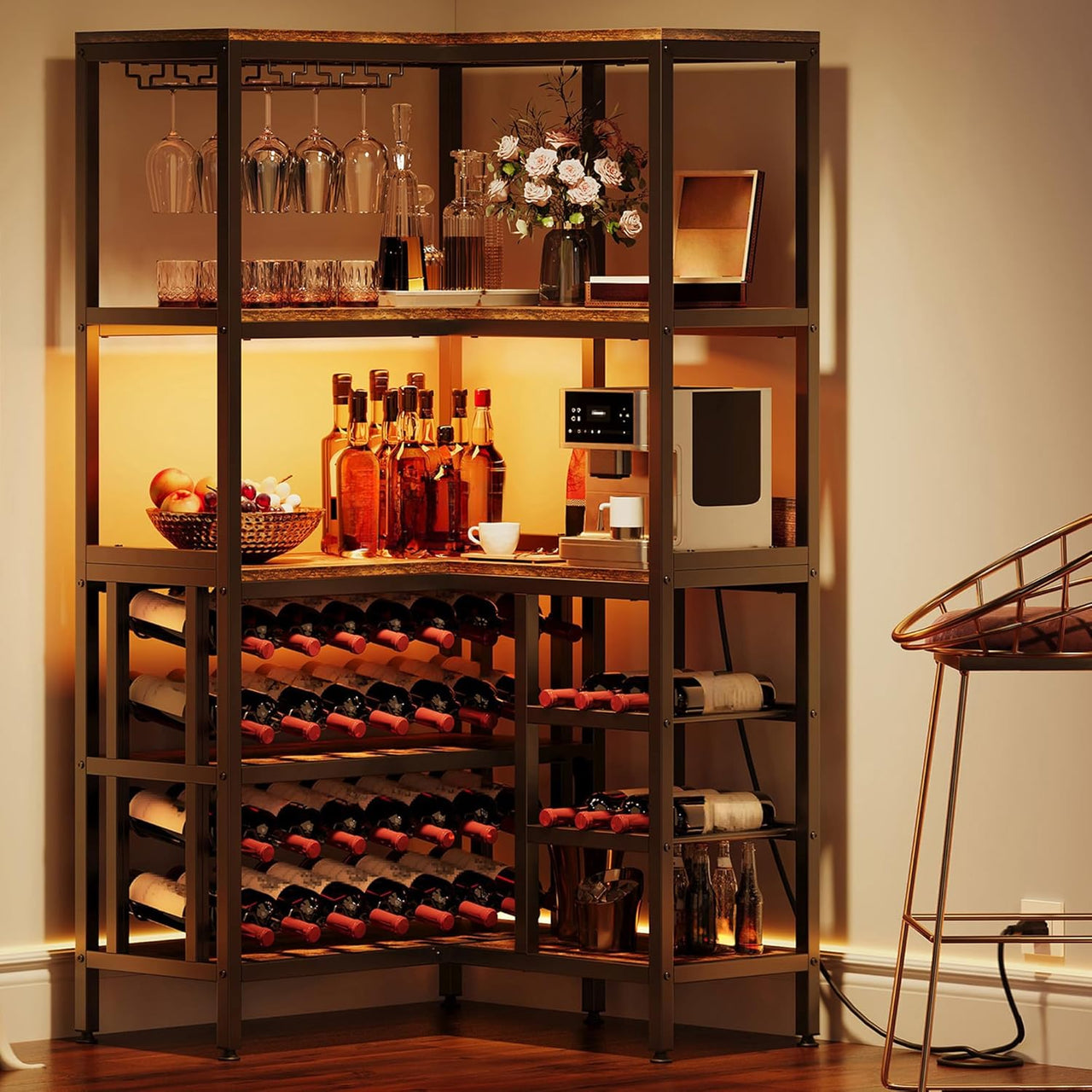 YITAHOME Large Industrial L Shaped 6-Tier Wine Rack Bakers Rack, Rustic Brown