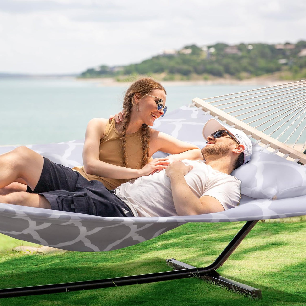2 Person Hammock with Stand Heavy Duty Portable Dark Grey