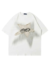 Men's Star Washed Vintage Letter Graphic Tee