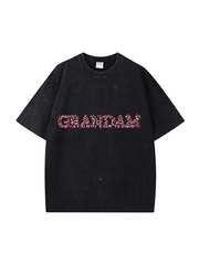 270g Leopard Print Grandma Letter Printed Wash Old Cotton T-shirt