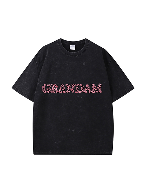 270g Leopard Print Grandma Letter Printed Wash Old Cotton T-shirt