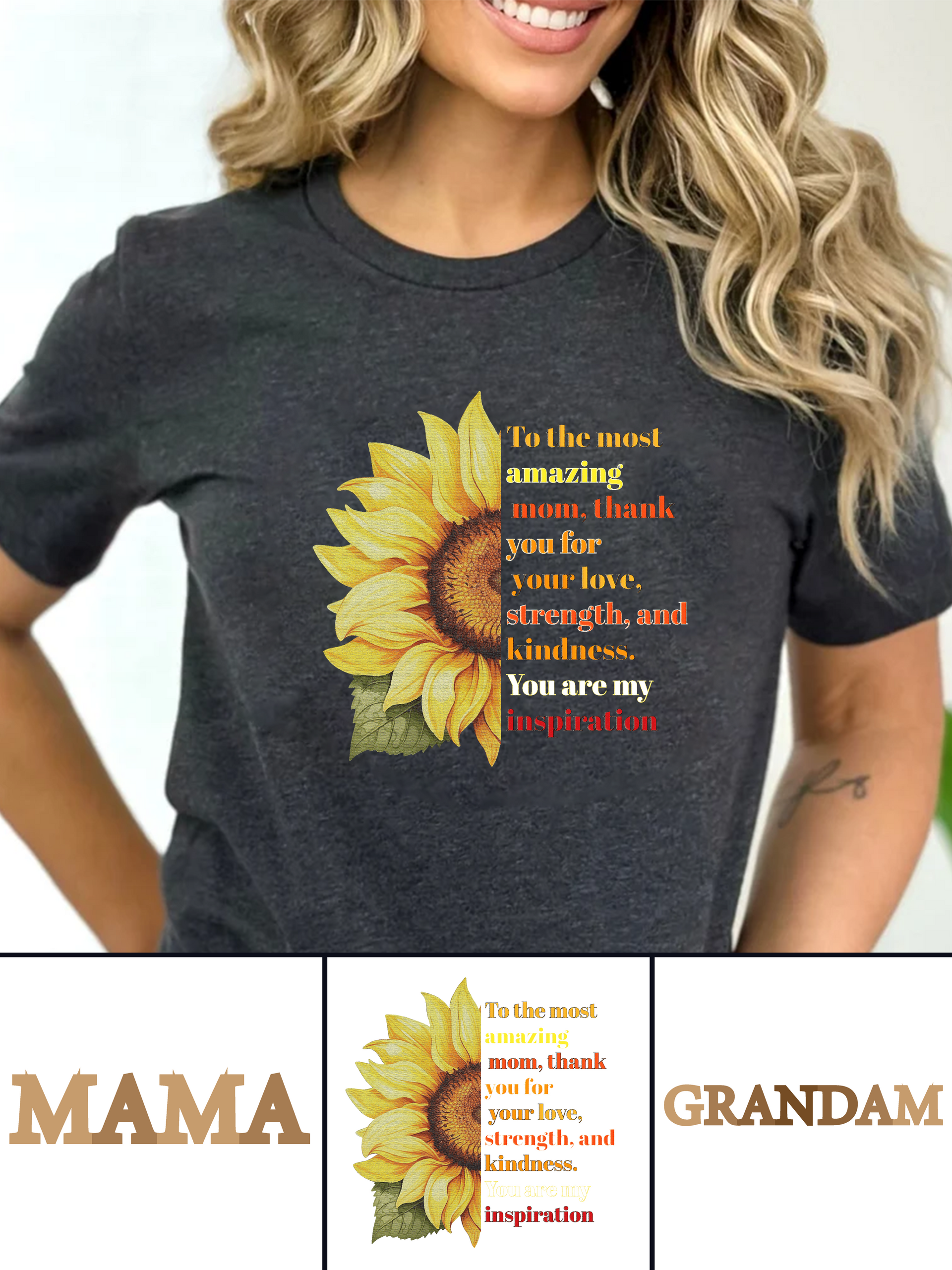 180g Sunflower Grandma Letter Printed Cotton T-shirt