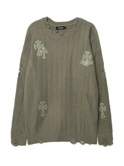 Men Cross Embroidered Crew Neck Sweater