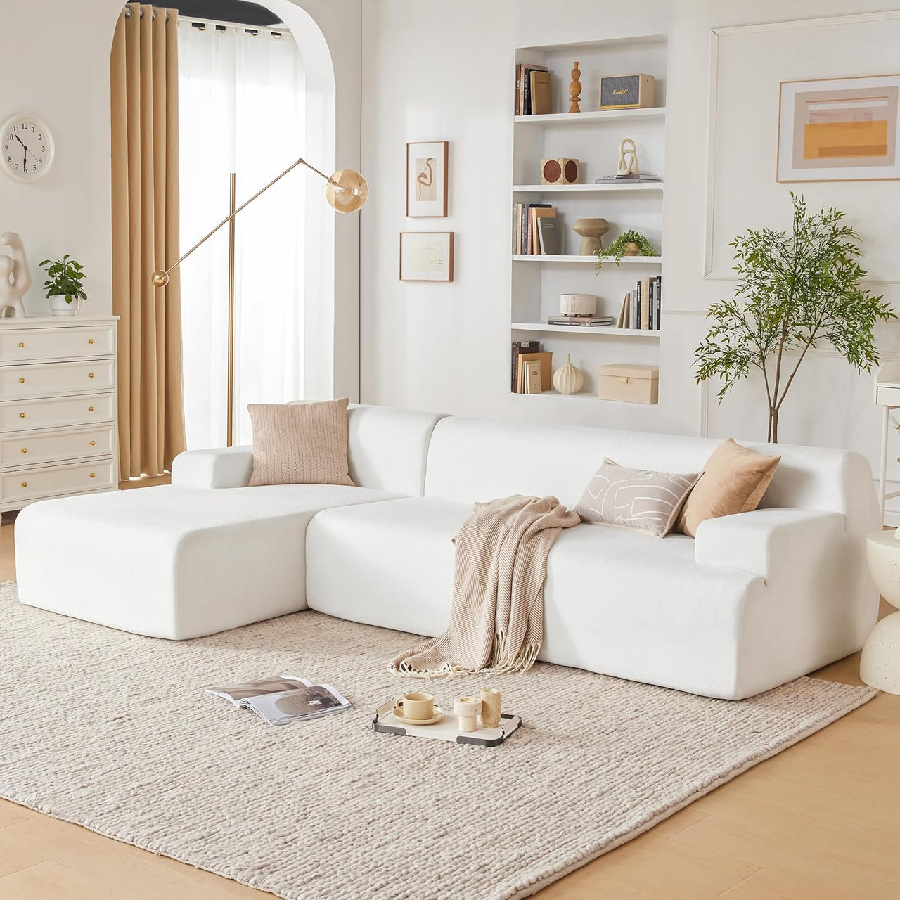 107 Inch Modular L Shaped Sofa with Chaise Cloud Couch Beige