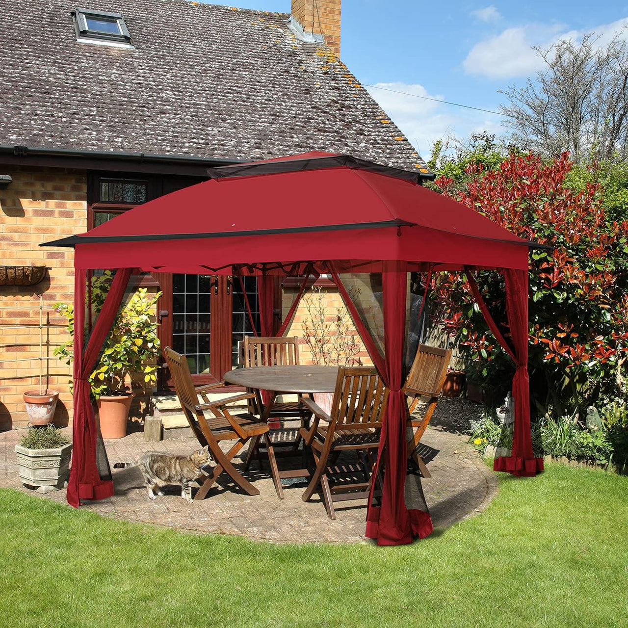 11x11 Pop Up Gazebo Tent with Netting Outdoor Canopy Shade