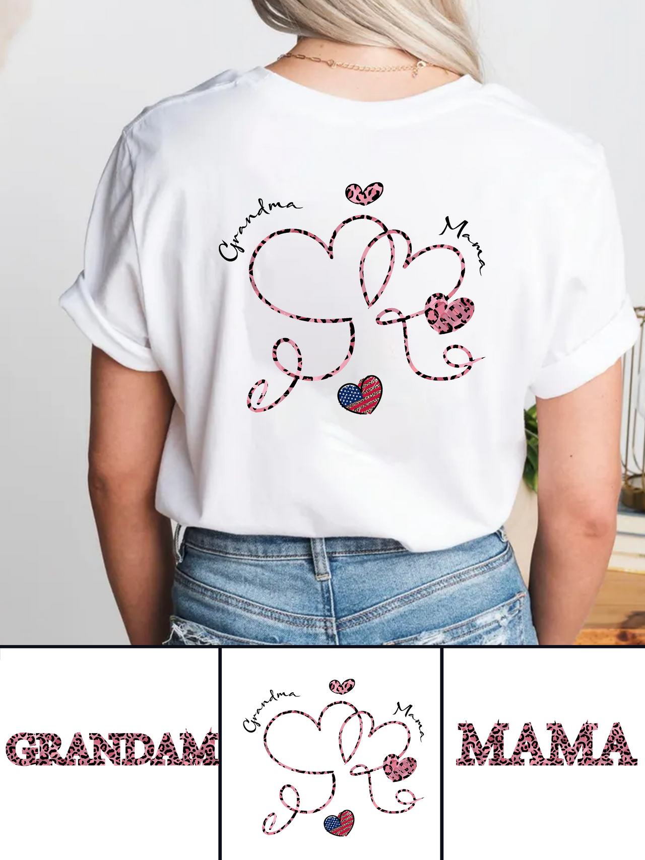 180g Leopard Print Grandma Letter Printed Cotton T-shirt