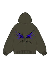 360g Back Blue Butterfly Printed Wash Old Cotton Hoodie