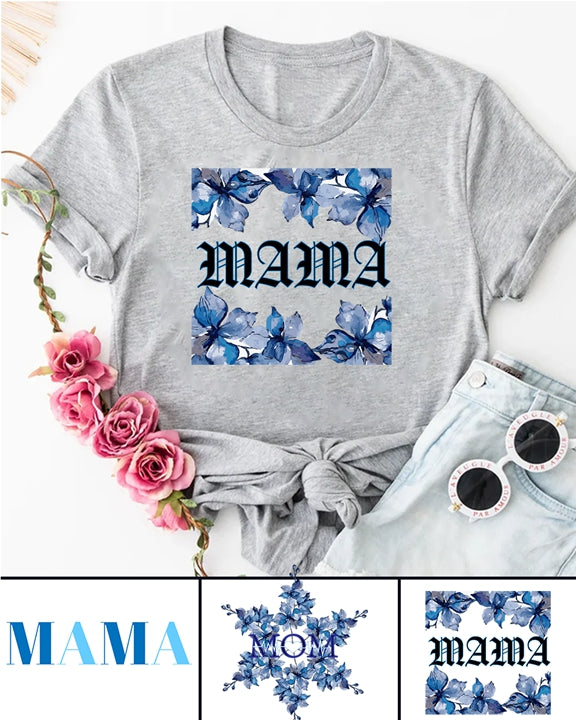 270g Blue Mama Printed Wash Old Cotton T-shirt