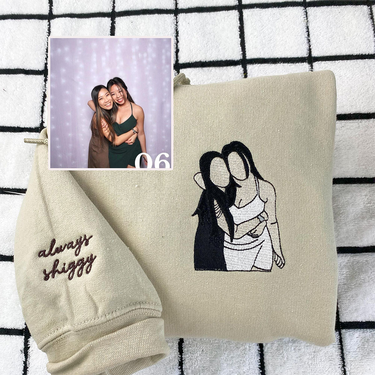 Custom Embroidered Anniversary Sweatshirts Personalized Full-Color Couple Portrait