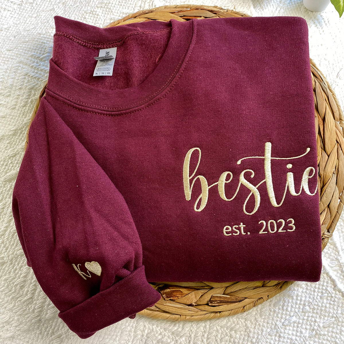 Custom Bestie Sweatshirt with Name on Sleeve Birthday Gift for Best Friends