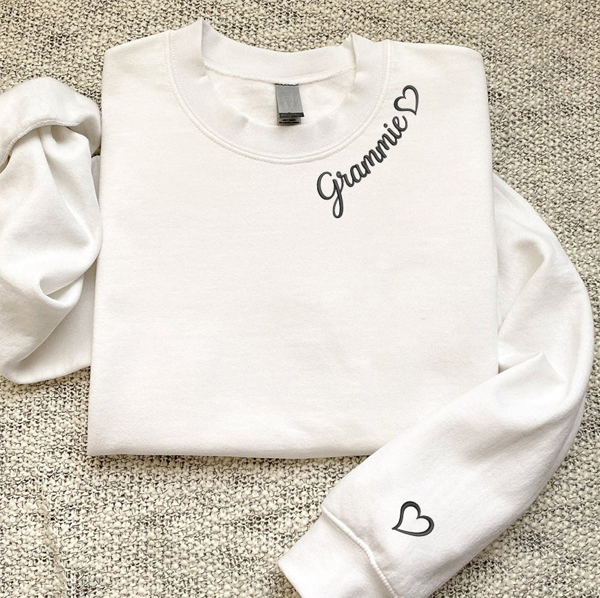 Custom Embroidered Grammie Sweatshirt Hoodie with Grandson Names on Sleeve