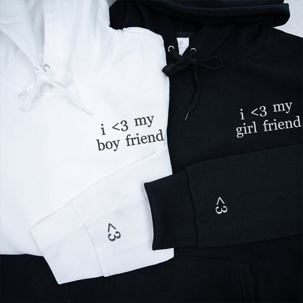 Custom I Love My Boy Girl Friend Sweatshirt with Initials on Sleeve