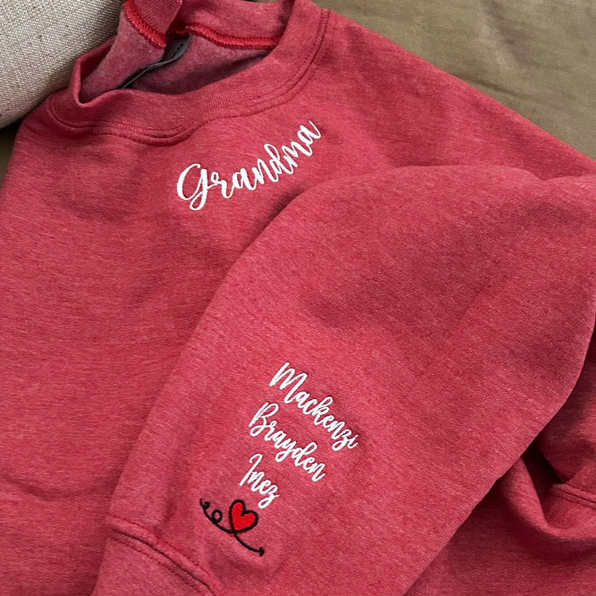 Custom Embroidered Noni Sweatshirt with Kids Names on Sleeve