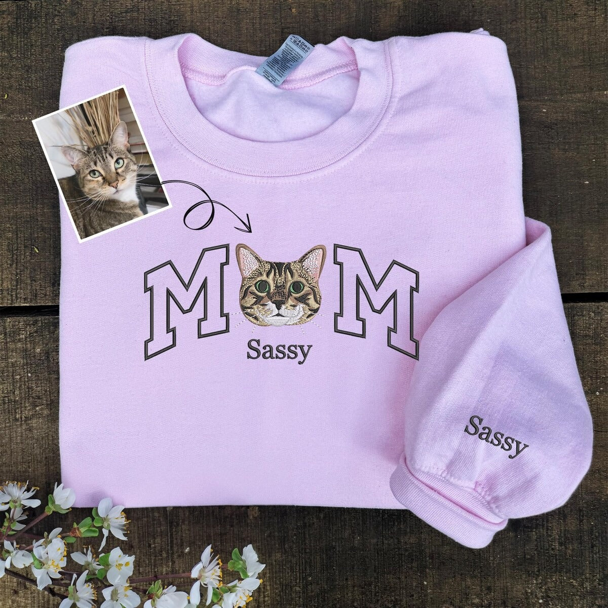 Custom Embroidered Cat Mom Sweatshirt Personalized Gift For Kitty Mom