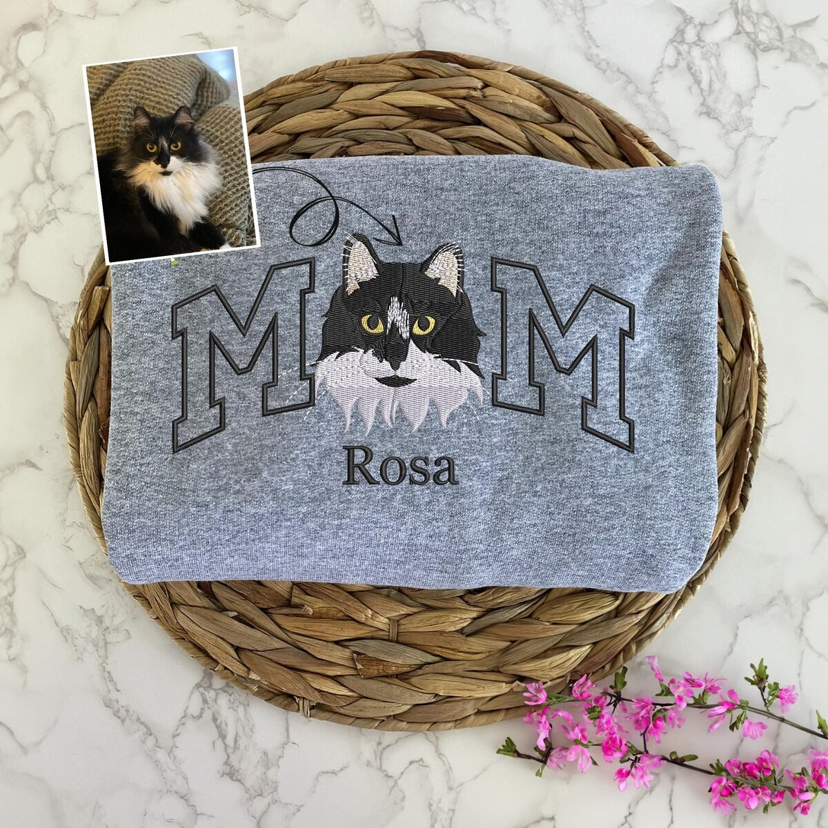 Custom Embroidered Cat Mom Sweatshirt Personalized Gift For Kitty Mom
