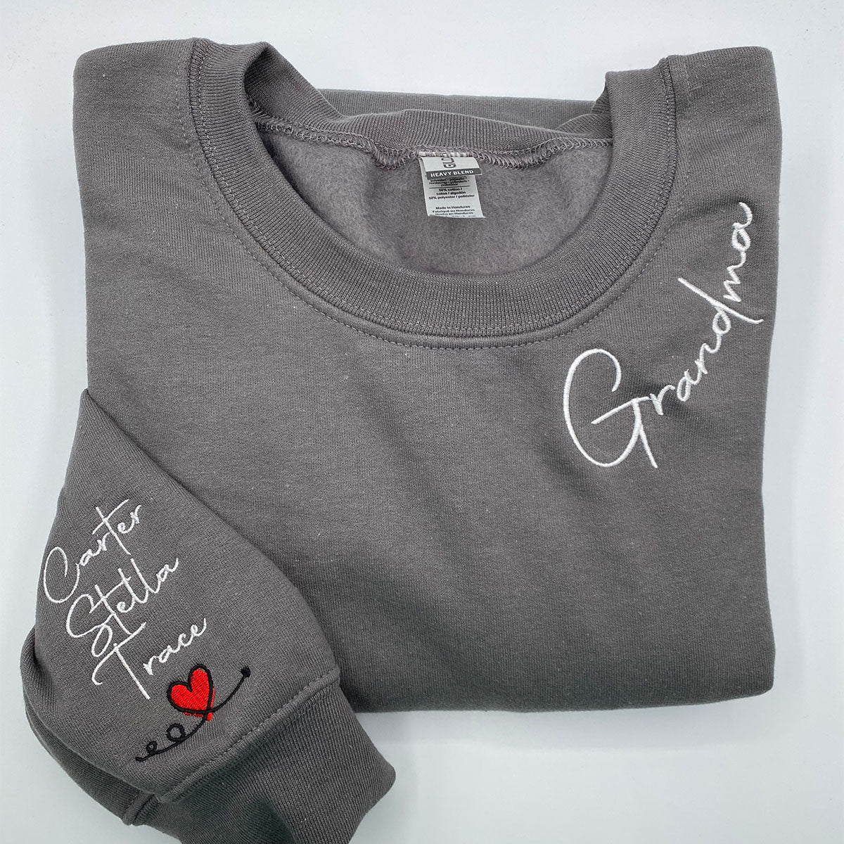 Custom Embroidered Grandma Sweatshirts Personalized Crewneck with Grandkids Name on Sleeve