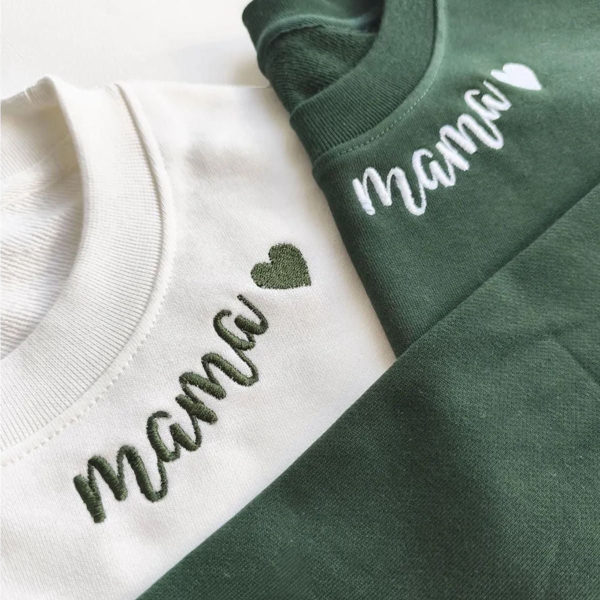 Custom Embroidered Mama Sweatshirt with Heart on Neckline