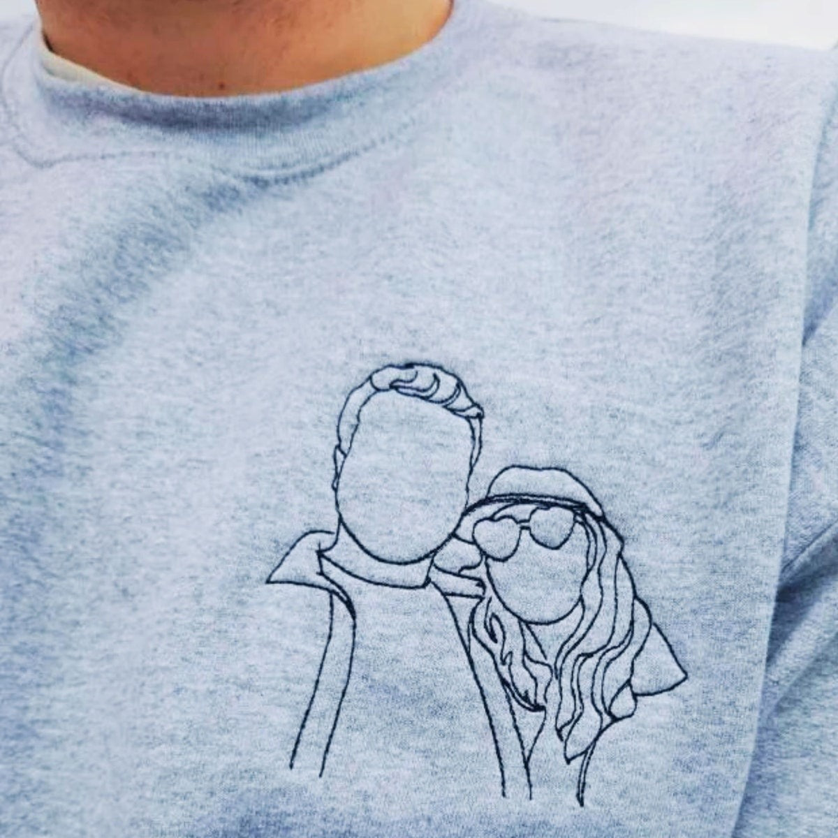 Custom Embroidered Photo Outline Hoodie Personalized Gift for Valentine's Day