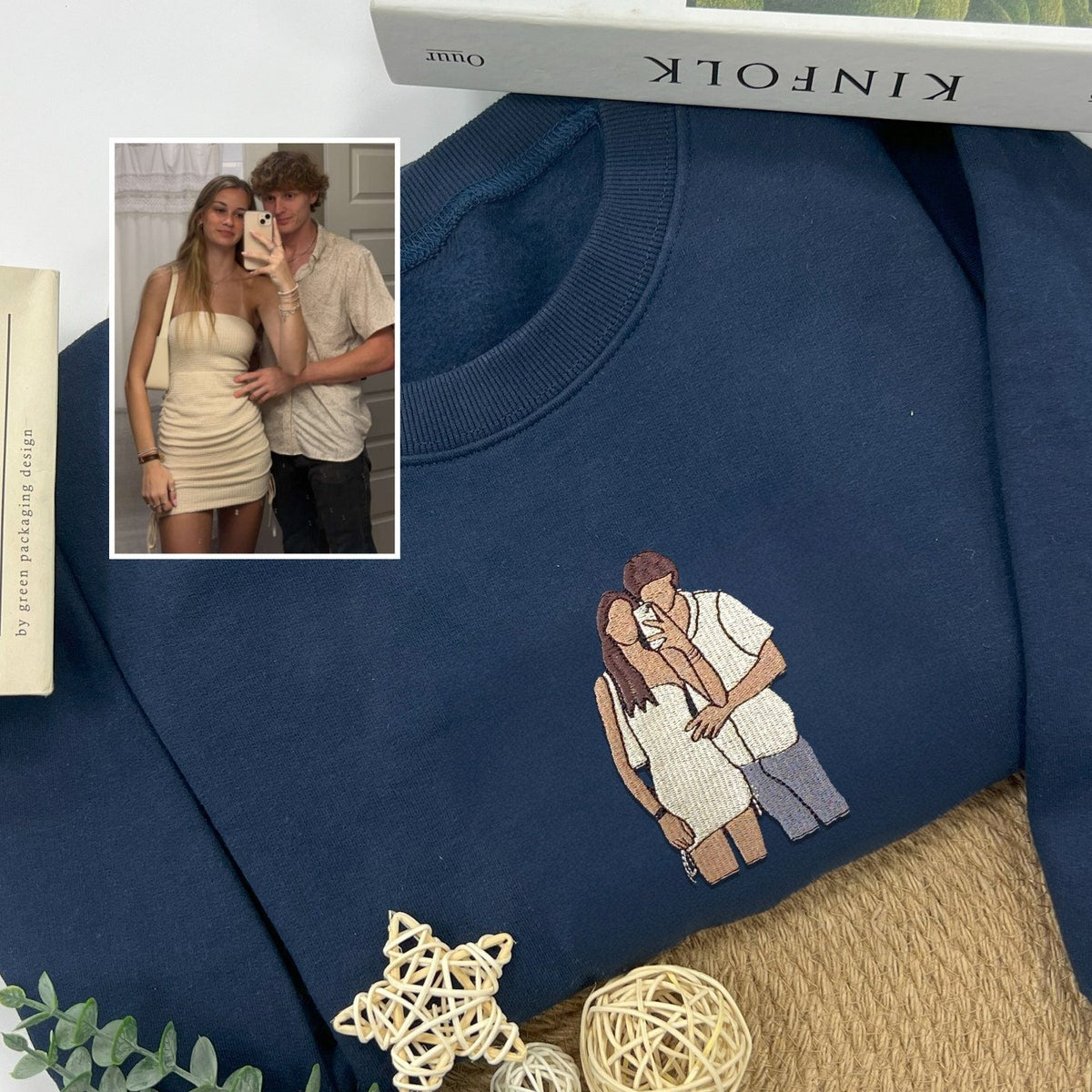 Custom Embroidered Portrait from Photo Sweatshirt Couple Wedding Portrait