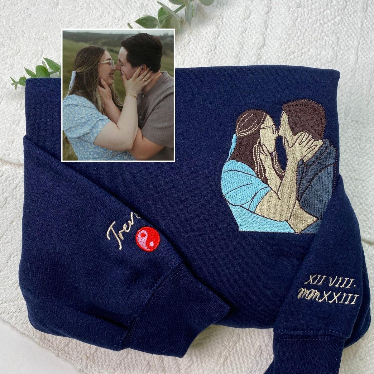 Custom Embroidered Portrait from Photo Sweatshirt Couple Wedding Portrait