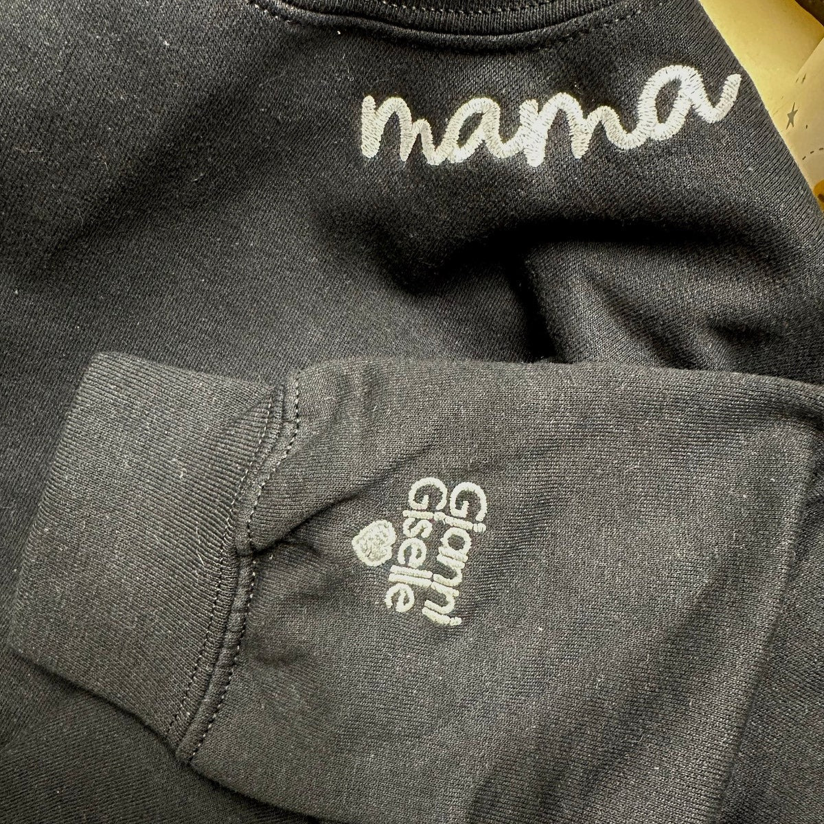 Custom Embroidered Mama Sweatshirt with Heart on Neckline