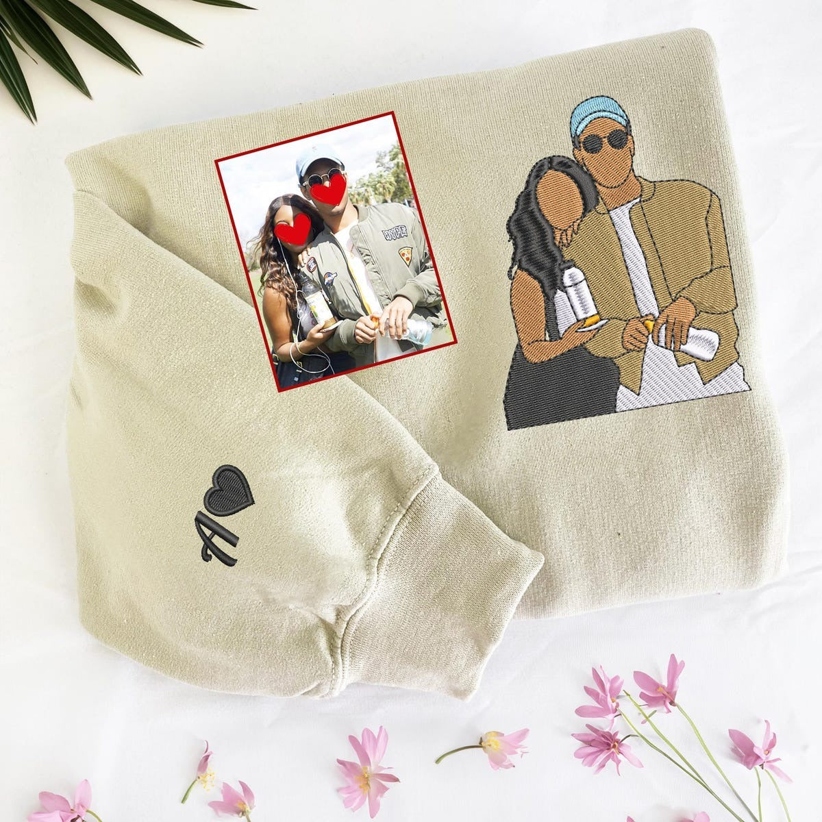 Embroidered Couple Portrait From Photo Sweatshirt for Valentine