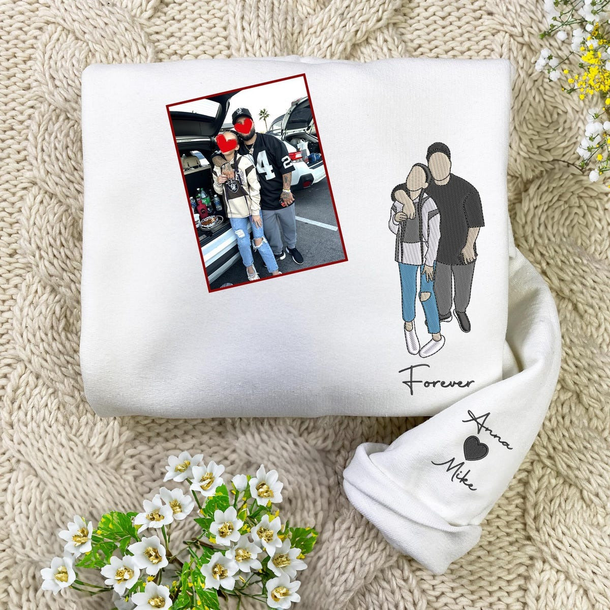 Embroidered Couple Portrait From Photo Sweatshirt for Valentine