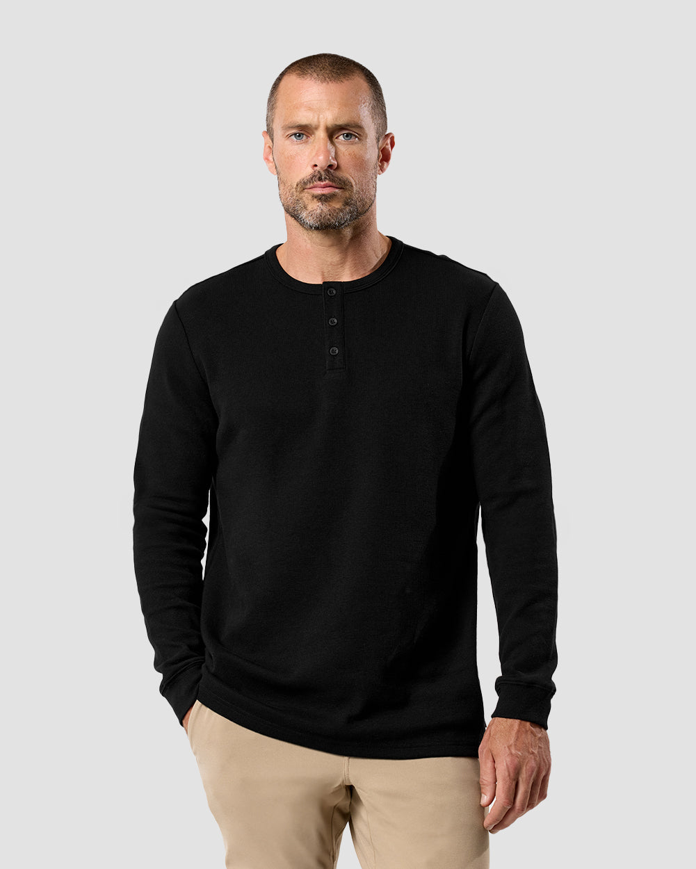 Long Sleeve Waffle Knit Henley Soft Classic Fit Shirt