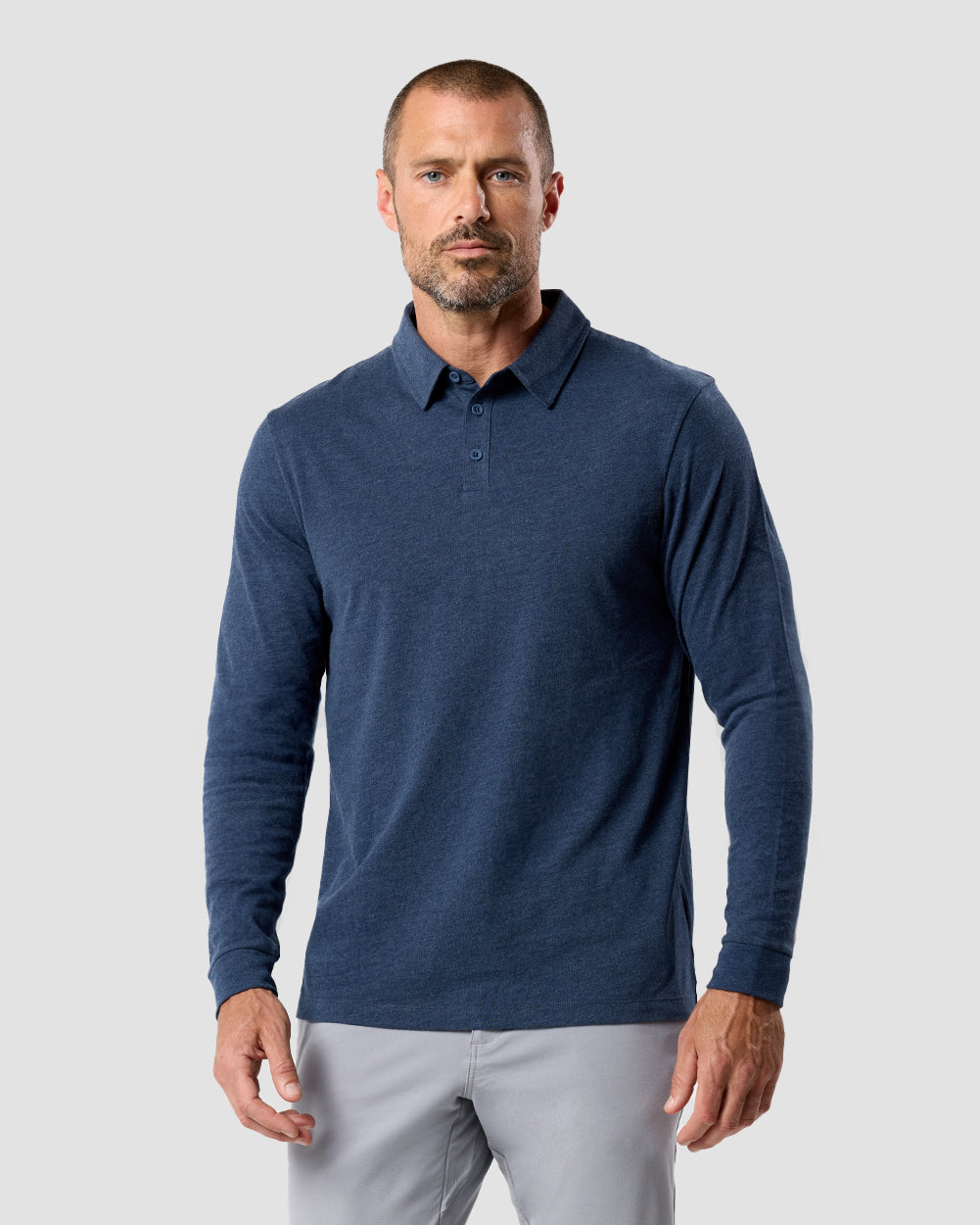 Mens Long Sleeve Athletic Polo Tee Lightweight Performance