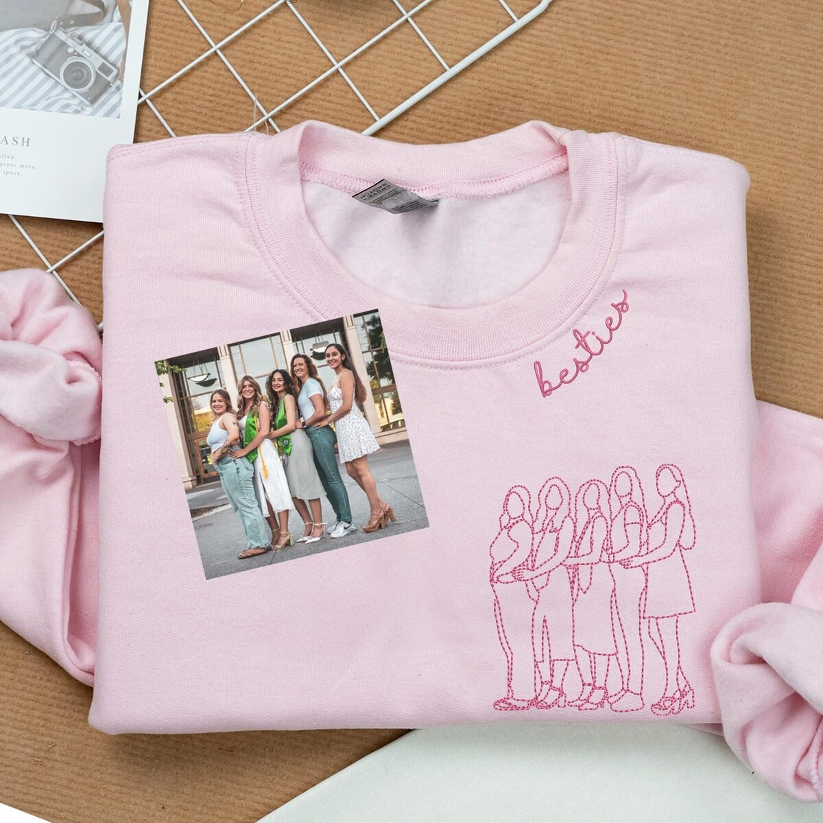 Soul Sister Sweatshirt Bestie Collar Custom Friends Portrait Embroidery Sweatshirt
