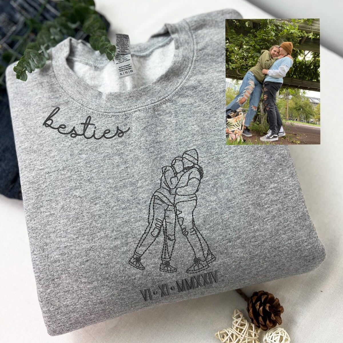 Soul Sister Sweatshirt Bestie Collar Custom Friends Portrait Embroidery Sweatshirt