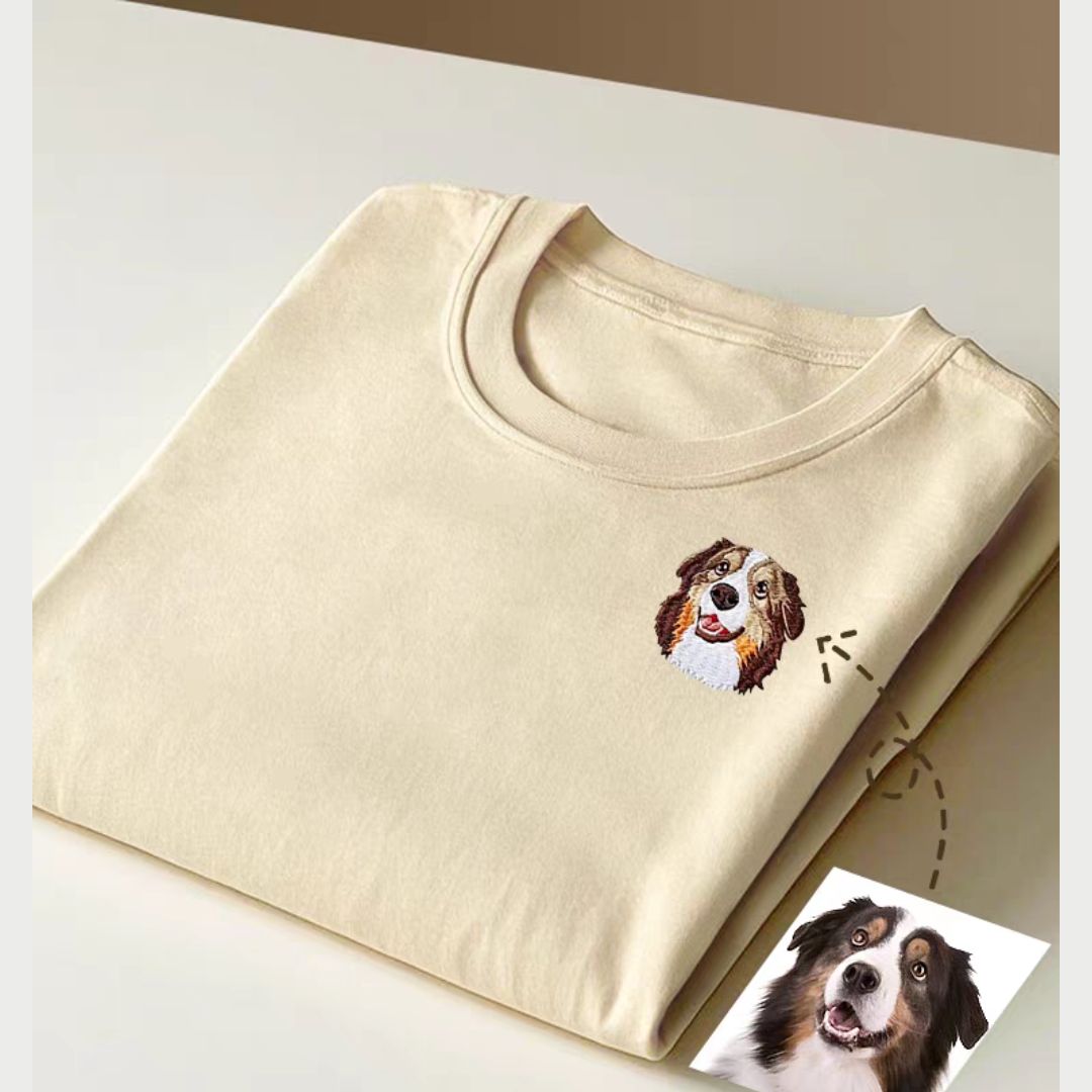 Embroidery Custom Pet Design with Your Cat's Photo Printed 320g Cotton T-shirt
