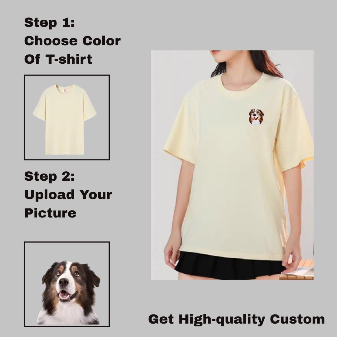 Embroidery Custom Pet Design with Your Cat's Photo Printed 320g Cotton T-shirt
