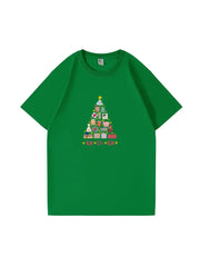 Christmas Tree Printed Cotton T-Shirt  Festive and Comfortable Tee for Holiday Cheer and Casual Celebrations