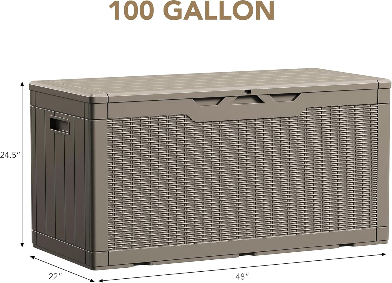 100 Gallon Large Resin Deck Box Waterproof Lockable Outdoor Storage Black