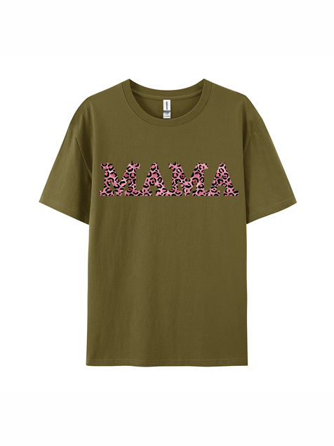 180g Leopard Print MAMA Love Printed Cotton T-shirt
