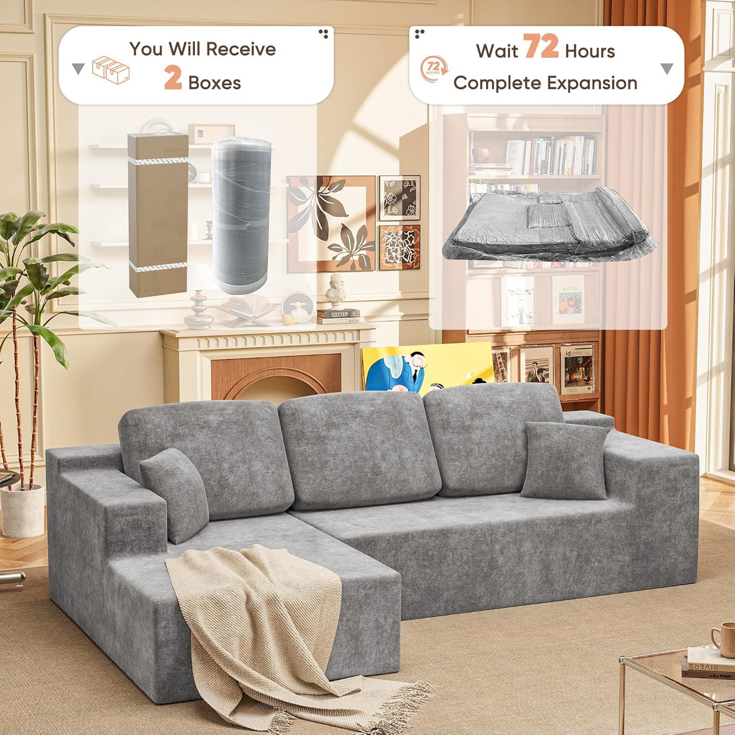 108" Modular Sectional Sofa Boneless Couch with L-Shape Chaise