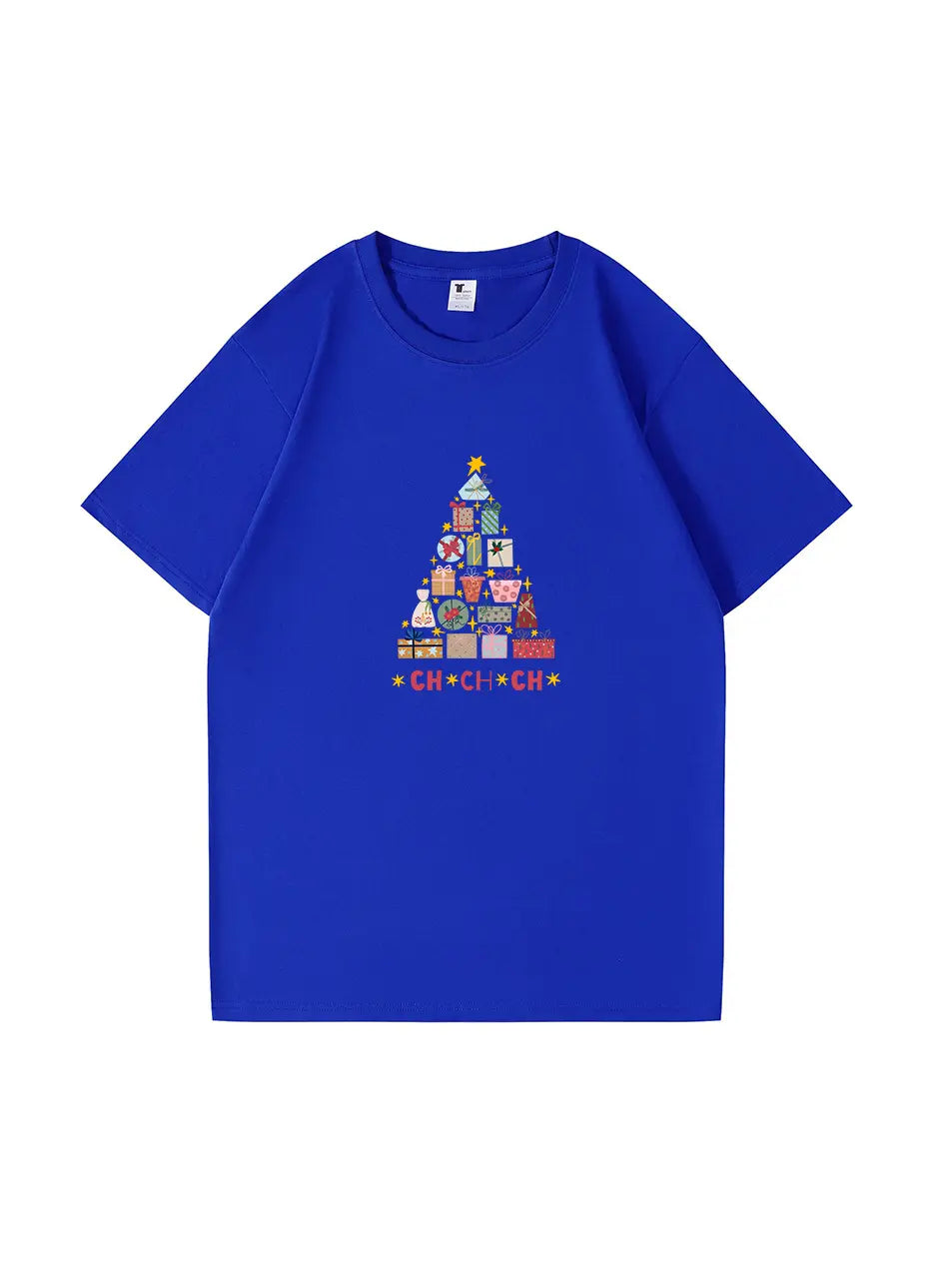 Christmas Tree Printed Cotton T-Shirt  Festive and Comfortable Tee for Holiday Cheer and Casual Celebrations